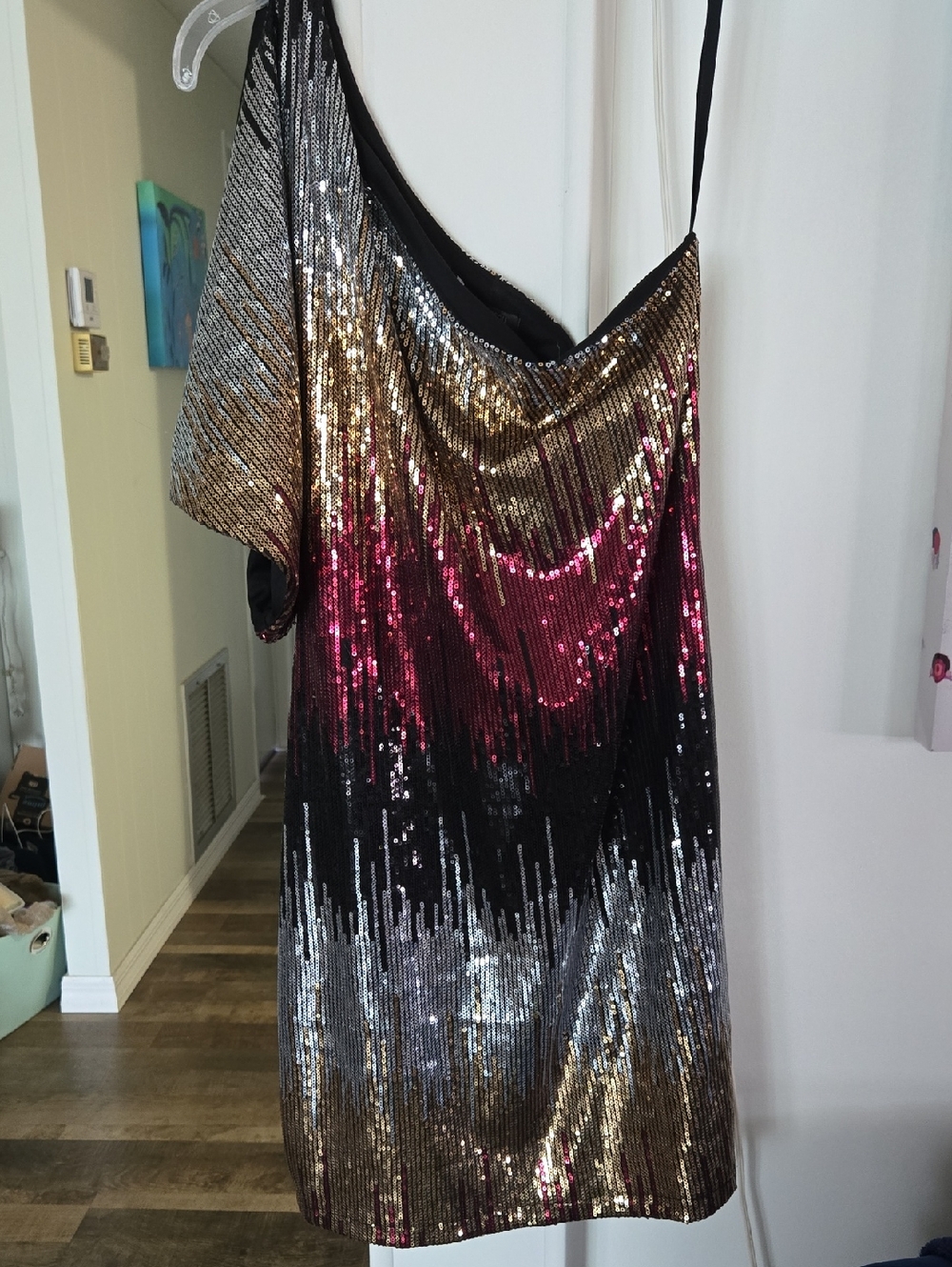 Bisou Bisou Black/Gold/Silver/Red Sequin Ombre Dress Sz 12